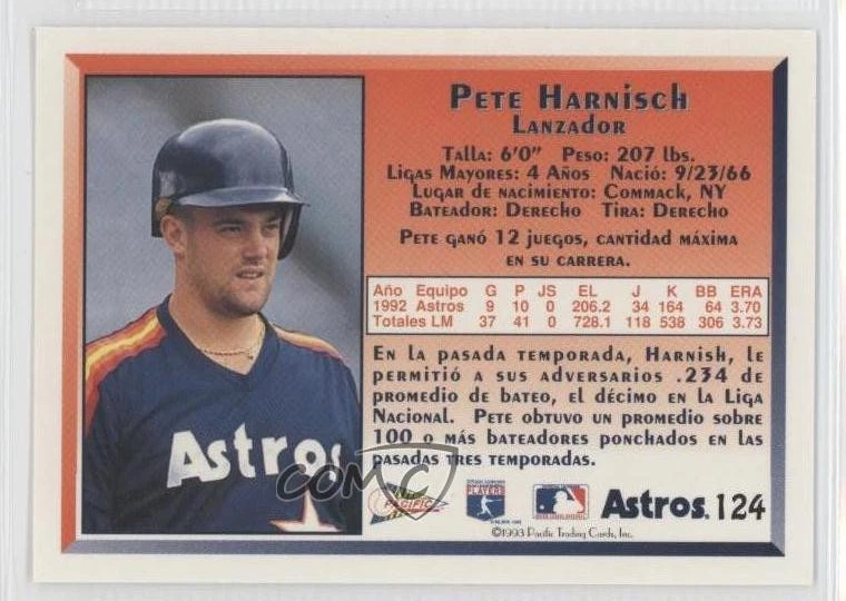 1993 Pacific Pete Harnisch #124 - Image 2 of 2