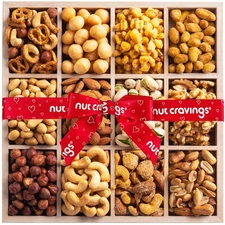 NUT CRAVINGS - Holiday Christmas Mixed Nuts Gift Basket in Reusable Wooden Tr...