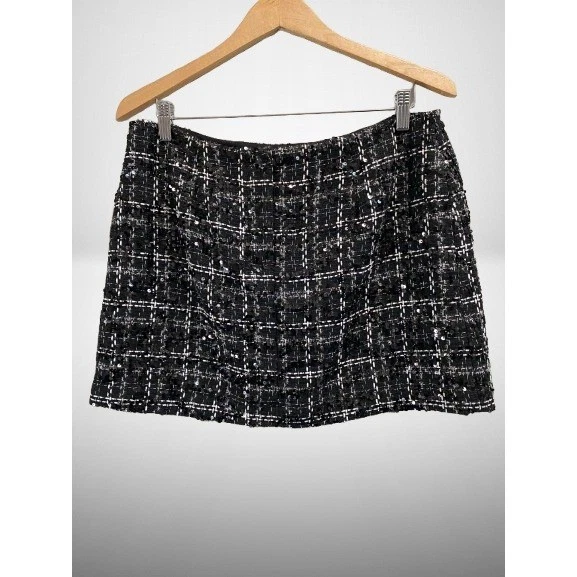 NEW Giani Bini Roux Tweed Mini Skirt A Line Sequins Size 12 - Image 2 of 4