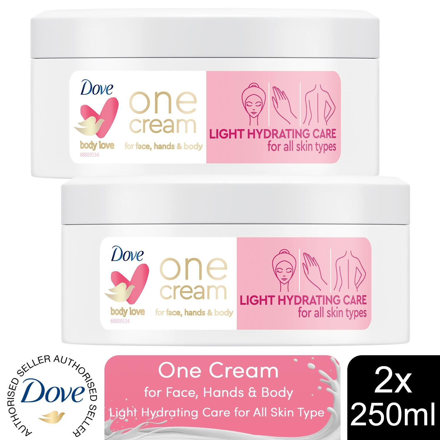 Dove Light Hydrating Care One Cream for Face,Hands & Body for All Skin 250ml,2pk
