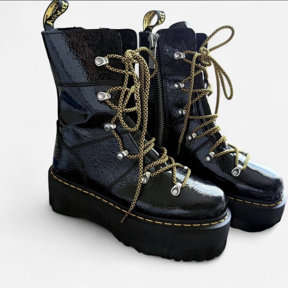 Dr. Martens Black Patent Leather Platform Combat Boots Lace 
