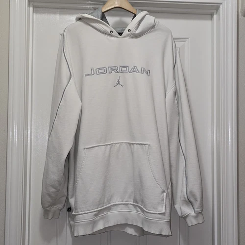 Vintage Air Jordan Flight Embroidered Pullover Hoodie White / Gray Men's XXL