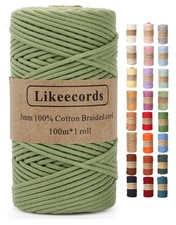 Pea Green 3mm 109 Yards Braided Natural Cotton Macrame Cord Craft Rope Knitting