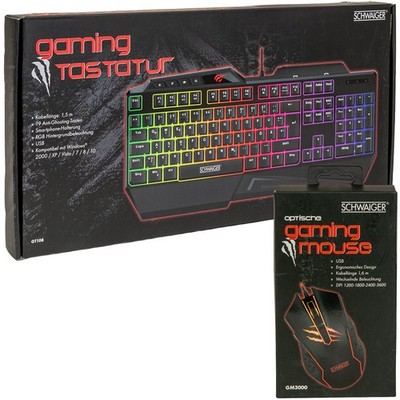 Schwaiger Gaming PC Bundle USB Tastatur + Maus RGB LED Set Gamer Mouse Keyboard