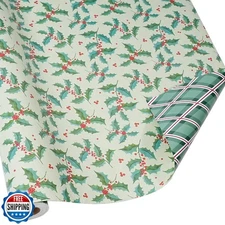 BIOBROWN Reversible Christmas Wrapping Paper - 17 Inch X 33 Feet (46.7 sq. ft
