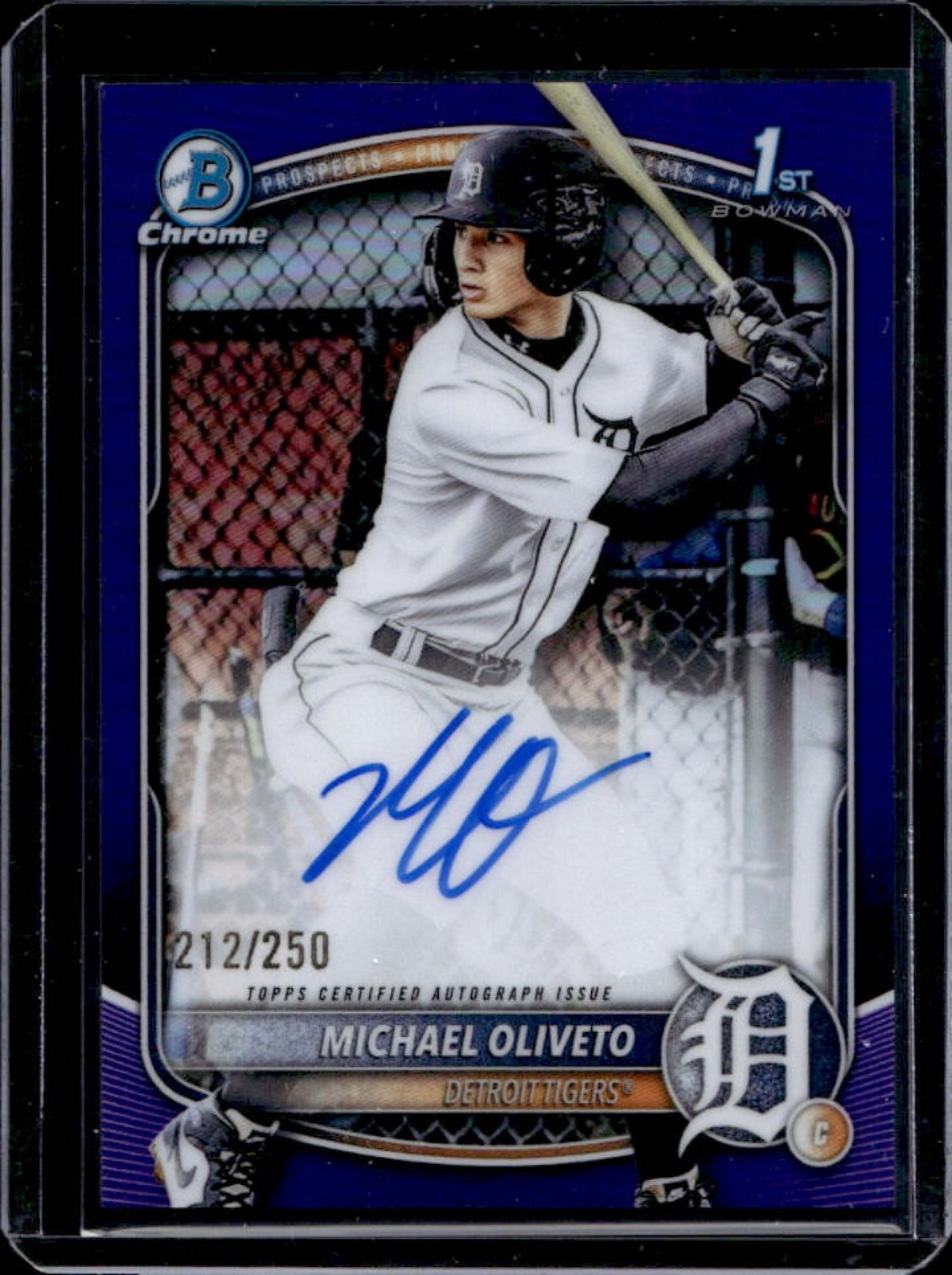 2025 Bowman Draft Michael Oliveto Chrome Auto Purple Refractor 1st #/250 Tigers
