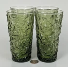 Vintage 5 1/2" Anchor Hocking Milano Lido Avocado Green Glasses, Set of 4- 12oz