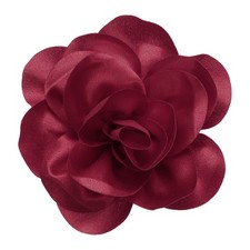Rose Flower Brooch, 5.9 Inch Handmade Satin Fabric Lapel Pins, Wine Red