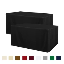 Obstal Black Tablecloth Fitted for 6ft Rectangle Table - Water Resistant Poly...