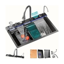 Stainless Steel Smart Sink With Digital Display, 29  18 inch Waterfall Kitch...