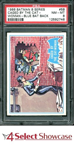 1966 Topps Batman Blue Bat #5B Caged by the Catwoman — PSA 8