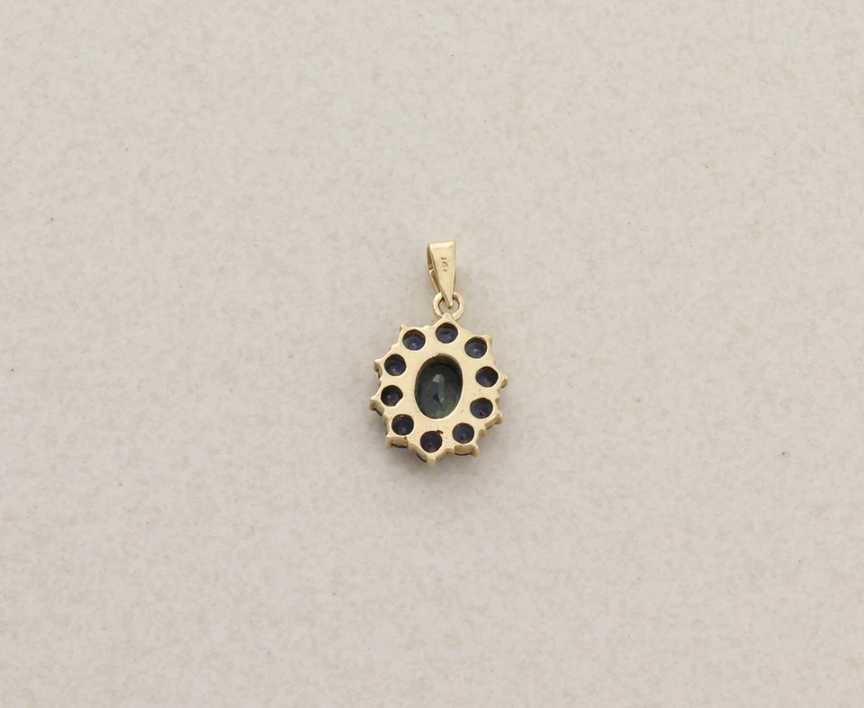 Colgante Solo Oro Amarillo 14k Natural Zafiro Azul Flor Colgante 3/4" x 3/8" Foto 3 de 4