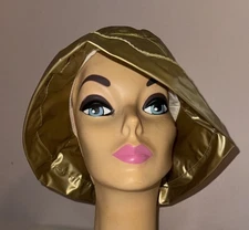 Vintage Medium M/L Women Ladies Vinyl Rain Bucket Hat Gold 1980s Betmar