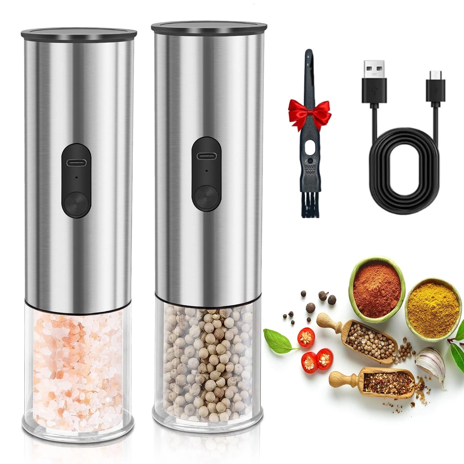 Electric Salt and Pepper Grinder Set, Rechargeable Salt and Pepper Shakers Re...