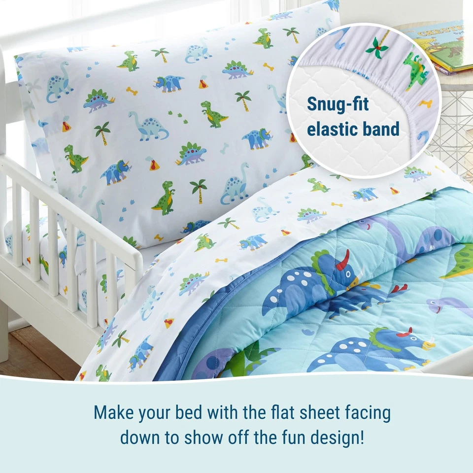 100% Cotton 4 Piece Toddler Bed-in-A-Bag for Boys & Girls, Bedding Set Includes - Image 4 of 4