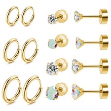 Titanium Earrings for Sensitive Ears - Flat Back Stud Hoop Earrings Set, Hy...