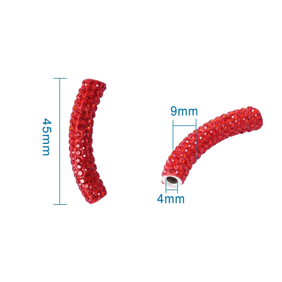 10pcs Brass Middle East Rhinestone Curved Tube Beads Large Hole Spacer 45x9mm - Image 2 of 4