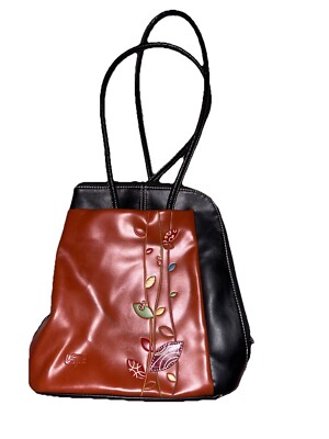 ESPE Soleil Backpack Purse Vegan Orange Faux Leather Bag Flowers Ladybug Y2K