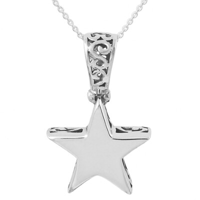 925 Sterling Silver Polished Fancy Figaro Design Thick Star Pendant