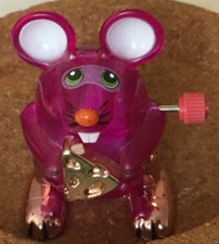 TOMY Wind Up Back Flip Pink Mouse Rose Gold Tail Feet Holding Gold Cheese 2008