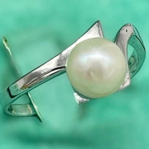 ANELLO DONNA PERLA DI FIUME ARGENTO 925 BIANCA TONDA NATURALE E LISCIA MISURA 14 - Immagine 3 di 4