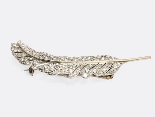 Broche prendedor pluma 1,50 quilates circonita cúbica Art Deco años 30 en plata argentina Foto 2 de 4