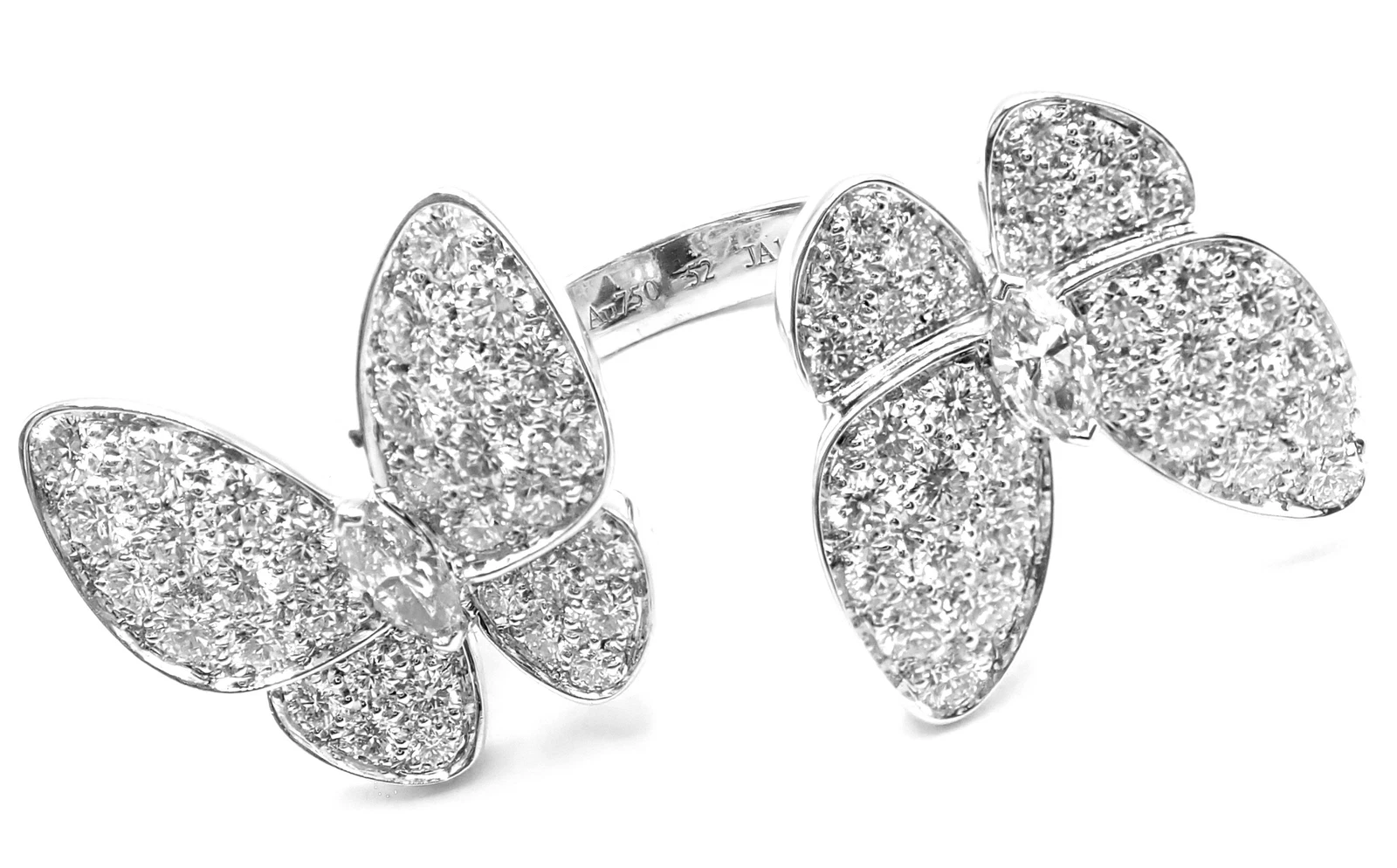 Van Cleef & Arpels 18k White G Diamond Two Butterfly Between Finger Ring