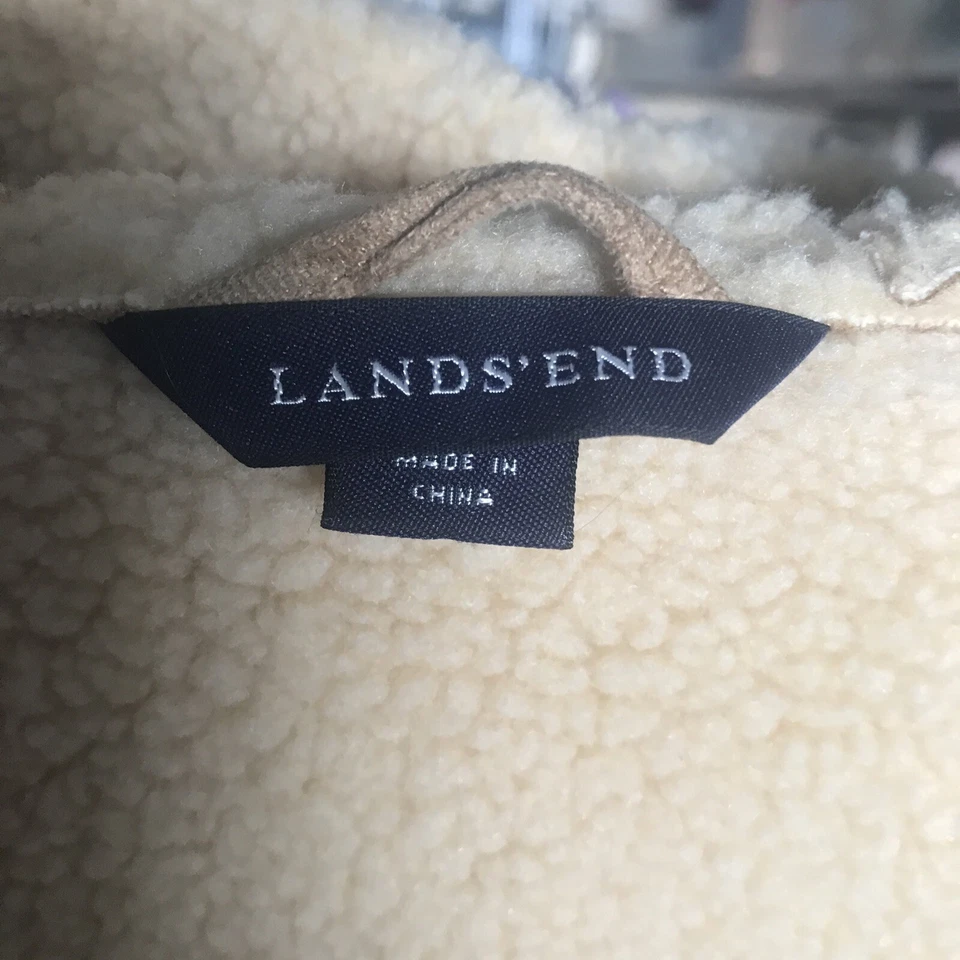 Lands End womens suede XL Hooded Coat Tan Color - Image 2 of 4