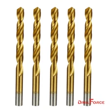 5PCS 3/8" Drill Bit Set HSS Titanium Jobber Length Twist Metal Drill Bits Tools