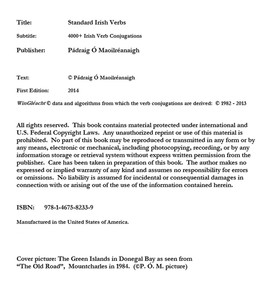 "Standard Irish Verbs" Language Book Reference 1920 pgs. (2014) FREE SHIPPING! - Image 2 of 4