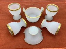 Opalglas Goldrand Biedermeier 4 Eierbecher 1 Salztopf sehr sch&ouml;nes Set