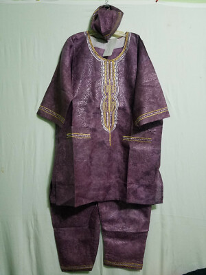 African Dashiki Men Traditional Pant Suit Brocade Print W/ Cap Tie Dye Free Size
