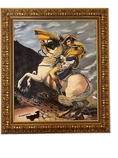 TABLEAU PEINTURE HUILE SUR TOILE NAPOLEON BONAPARTE PORTAIT CADRE BOIS DORÉ