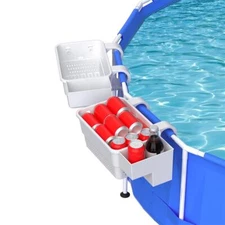 2 Pool Shelves Black Grey Above Ground Pool Storage Baskets with Hooks for Drink