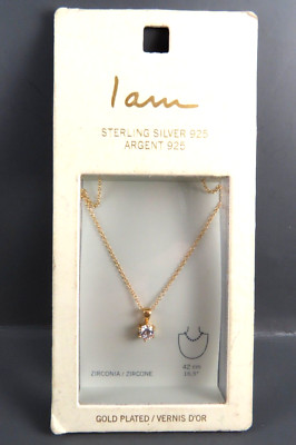 Neu I AM Gelbgold über STERLINGSILBER ZIRKONIA ANHÄNGER Kette Halskette
