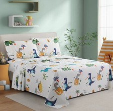 Kids Boys Printed 600 Thread Count Cotton Percale Sheet Set, Dinosaur Zoo Full