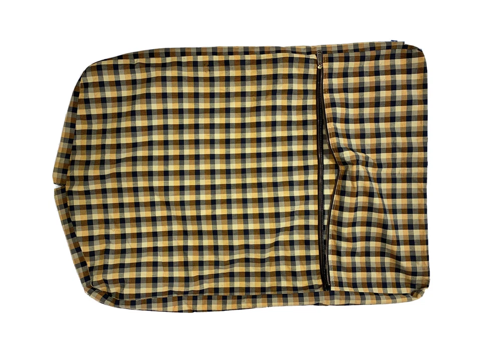 2 Rare Vintage Garment Bags Clothing Covers Travel 1960s Plaid Check Canvas Zip - Image 2 of 4