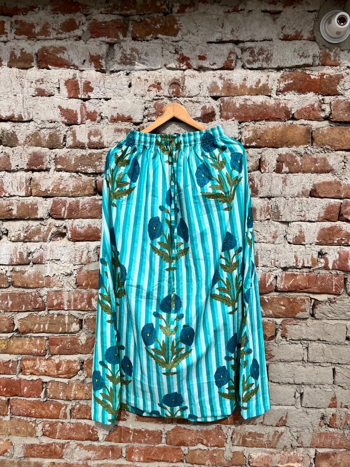 Indian 100%Cotton Green Striped Floral Skirt Women's Clothing Partywear skirt US