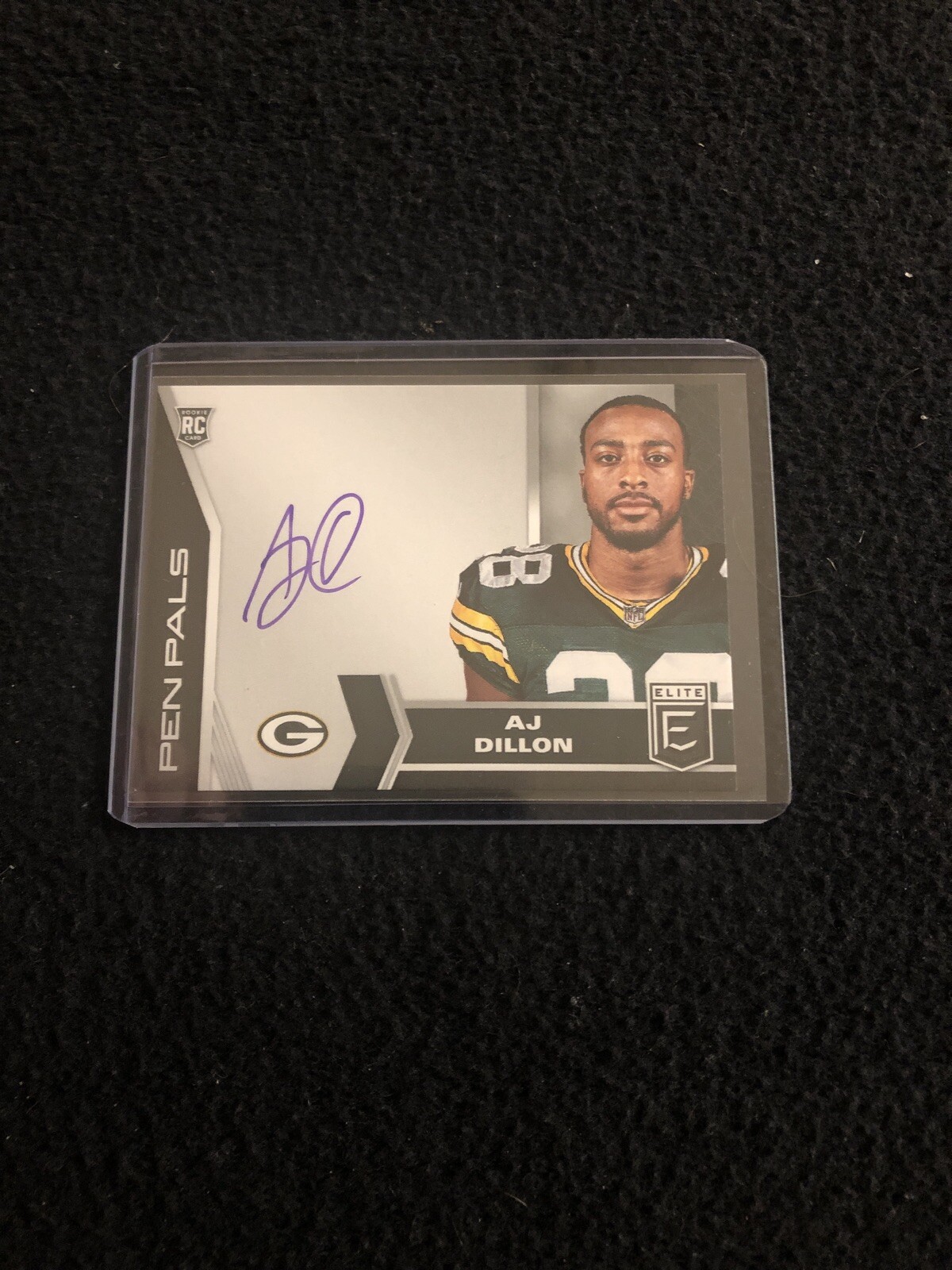 2020 Donruss Elite AJ Dillon Purple Ink Pen Pal Rookie Auto! Short Print!