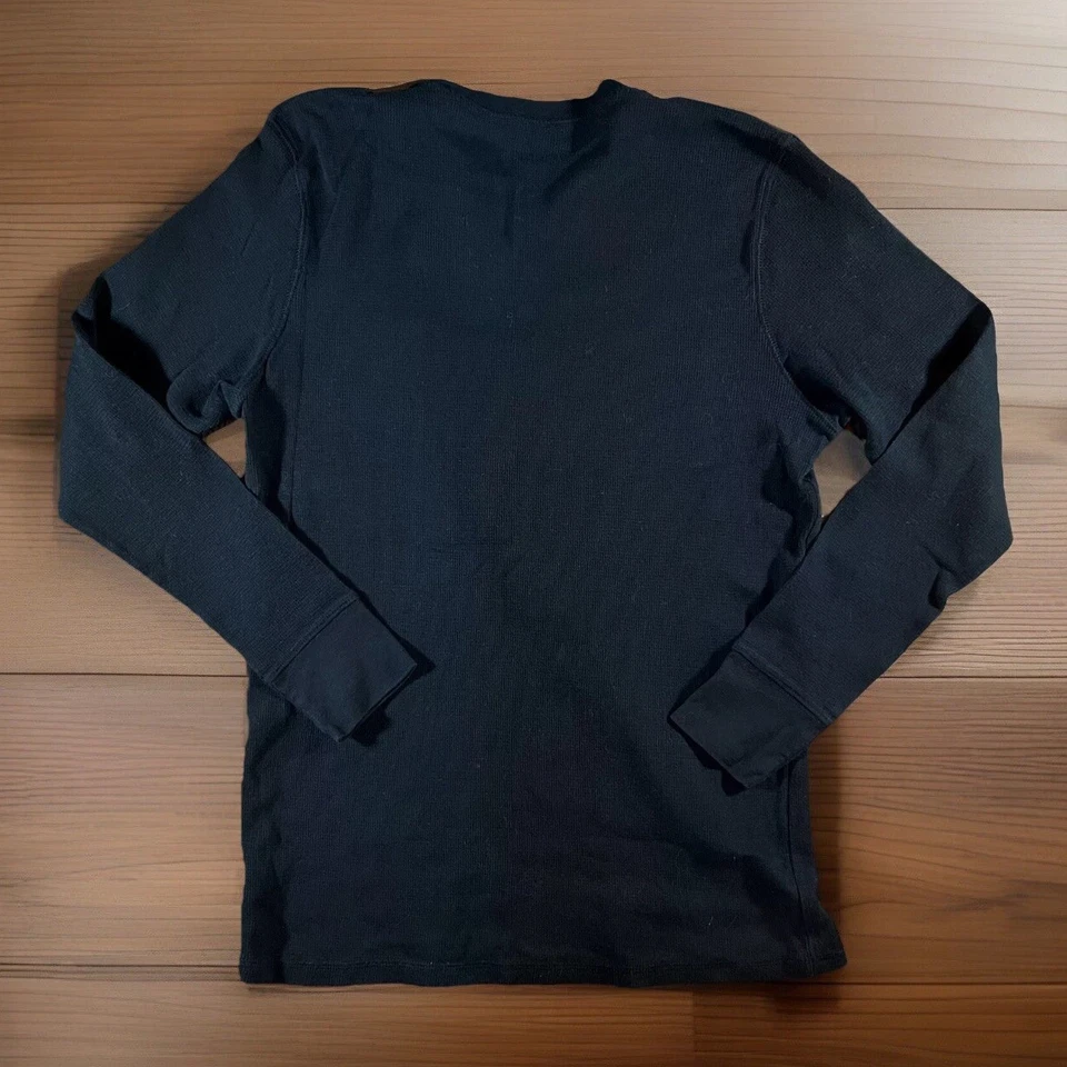 VOLCOM Shirt Mens Large Black Gray Striped Embroidered Logo Waffle Knit Thermal - Image 4 of 4