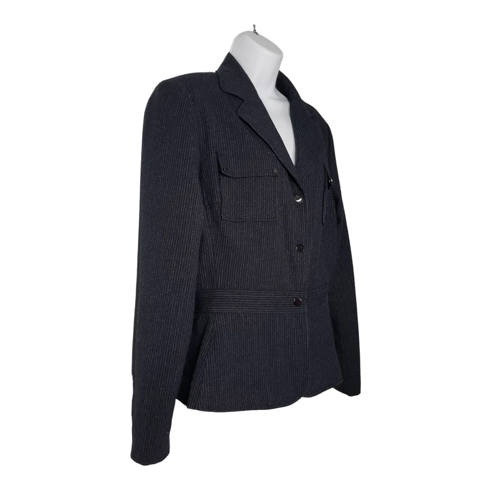 Chaqueta Blazer Signature by Larry Levine Mujer Mezcla Lana A Rayas Azul Talla 10 Foto 3 de 4