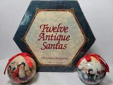 VINTAGE 1995 C & F ENTERPRISES TWELVE ANTIQUE SANTAS CHRISTMAS ORNAMENTS 