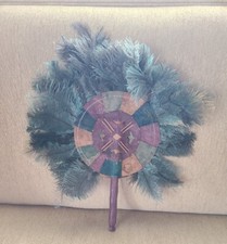 OLD AFRICAN CEREMONIAL TRIBAL OSTRICH FEATHER FAN   14" DIAMETER X 16"