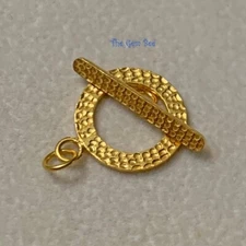 18k Yellow Gold 12.5 15 18mm Large Circle Fancy Hammered Texture Toggle Clasp
