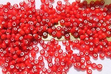 7/0 Antique Venetian Made In Italy Cherry White Heart Seed Beads/1oz