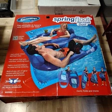 Swimways Spring Float Recliner Duet Aqua Blue Swimming Pool Rare In Open Box