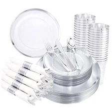 LIYH 210 Pcs Rolled Plastic Silverware Dinnerware Sets - Clear Disposable 