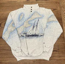 Vintage Arts Unlimited Nautical All Over Print 1/4 Button Sweatshirt Size 2XL