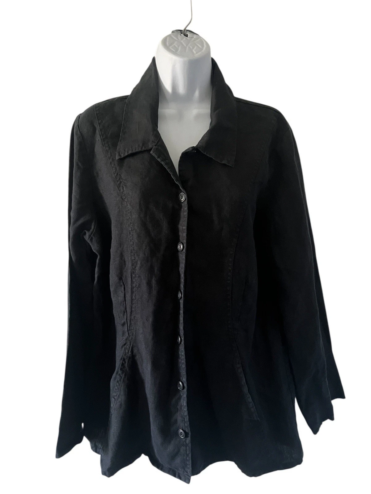 FLAX Black Long Sleeve Button Up Linen Jacket/Shirt Women's Size Small