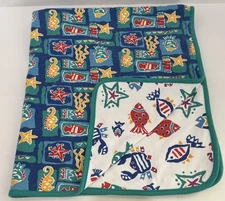Vintage Gymboree Go Fish Baby Blanket Reversible 90’s Ocean Sea Life Undersea